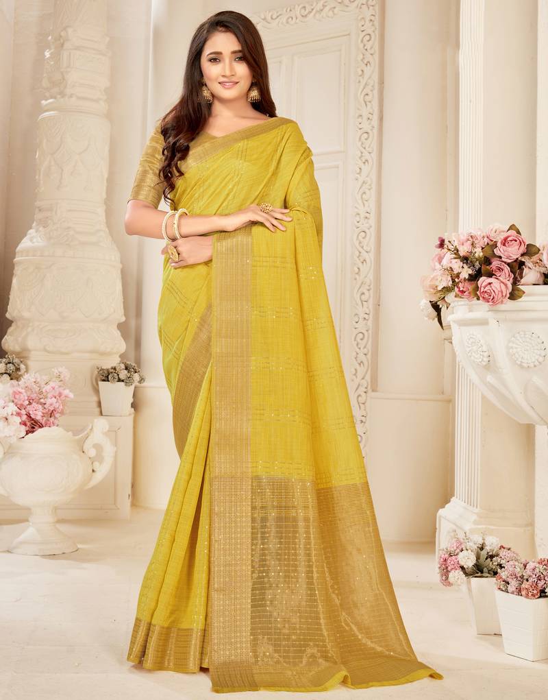 Yellow woven cotton silk saree with blouse Lilots 3670676