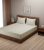 Floral design    Cotton Extra Large Double Bedsheet with   Pillow Covers  Beige