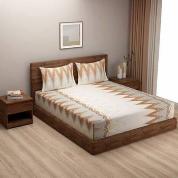 Geometric design    Cotton Blend Double Bedsheet with   Pillow Covers  Beige 1