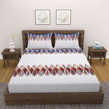 Geometric design    Cotton Blend Double Bedsheet with   Pillow Covers  Grey 2