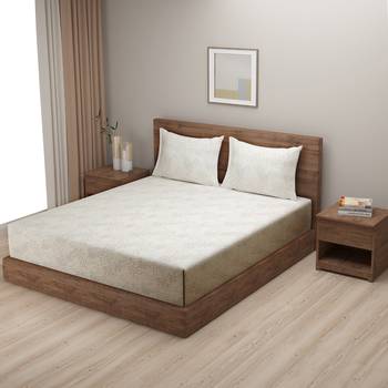Floral design    Cotton Extra Large Double Bedsheet with   Pillow Covers  Beige 1