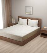 Floral design    Cotton Extra Large Double Bedsheet with   Pillow Covers  Beige