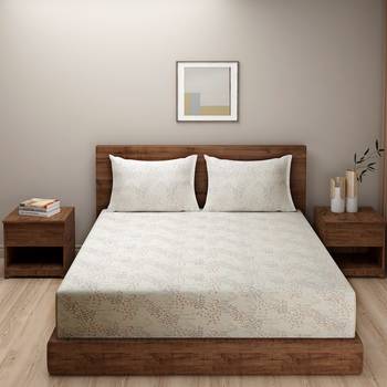 Floral design    Cotton Extra Large Double Bedsheet with   Pillow Covers  Beige 2