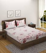 Floral design    Cotton Blend Double Bedsheet with   Pillow Covers  Pink