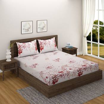 Floral design    Cotton Extra Large Double Bedsheet with   Pillow Covers  Pink 1
