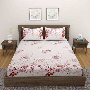 Floral design    Cotton Extra Large Double Bedsheet with   Pillow Covers  Pink 2