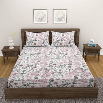 Floral design    Cotton Blend Double Bedsheet with   Pillow Covers  Pink 2