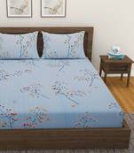 Floral print         Cotton Double Bedsheet with   Pillow Covers   Blue
