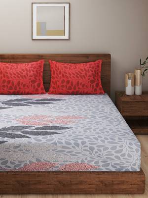Floral print        Cotton Fitted Double Bedsheet with   Pillow Covers   Grey 1
