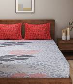 Floral print        Cotton Fitted Double Bedsheet with   Pillow Covers   Grey