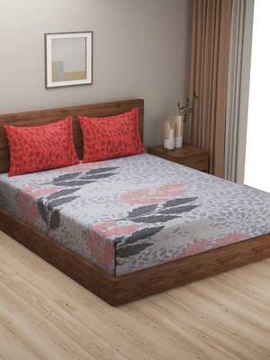 Floral print        Cotton Fitted Double Bedsheet with   Pillow Covers   Grey 2