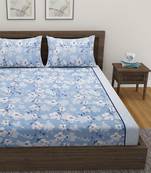 Floral print        Cotton Double Bedsheet with   Pillow Covers   Blue