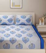 Floral print        Cotton Fitted Double Bedsheet with   Pillow Covers   Blue