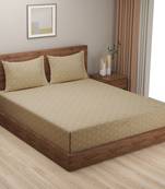 Geometric print  40  Cotton Fitted Double Bedsheet with   Pillow Covers   Beige