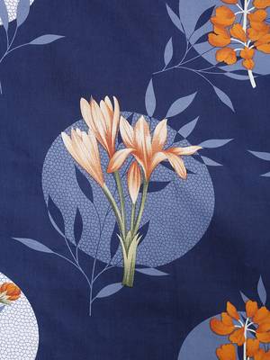Floral print  40  Cotton Fitted Double Bedsheet with   Pillow Covers   Navy Blue 3