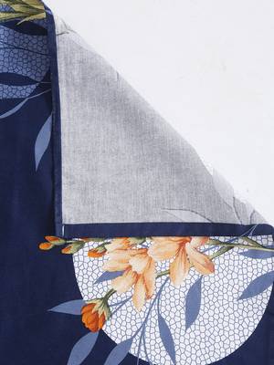 Floral print  40  Cotton Fitted Double Bedsheet with   Pillow Covers   Navy Blue 6