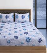 Ethnic print  40  Cotton Extra Large Double Bedsheet with   Pillow Covers  Blue