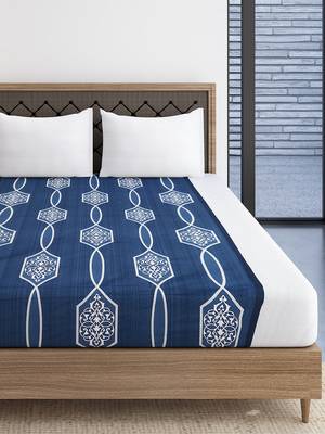 Ethnic print  40  Cotton Fitted Double Bedsheet with   Pillow Covers   Blue 1