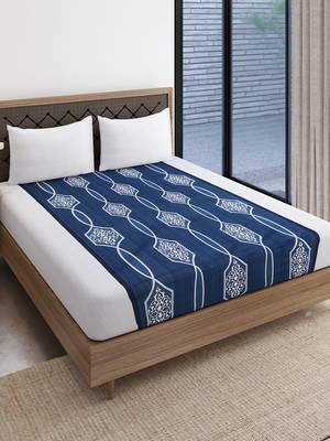 Ethnic print  40  Cotton Fitted Double Bedsheet with   Pillow Covers   Blue 2