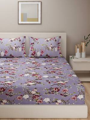 Floral print  40      Cotton Double Bedsheet with   Pillow Covers   Grey 1
