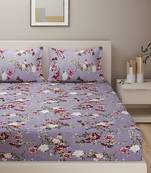Floral print  40      Cotton Double Bedsheet with   Pillow Covers   Grey