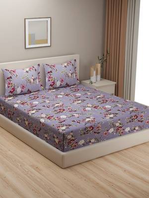 Floral print  40      Cotton Double Bedsheet with   Pillow Covers   Grey 2