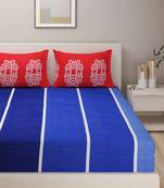Striped print  40      Cotton Fitted Double Bedsheet with   Pillow Covers   Blue
