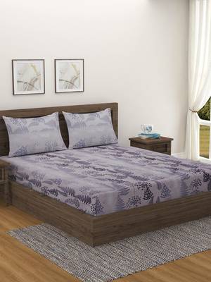 Floral print  40      Cotton Double Bedsheet with   Pillow Covers   Grey 1