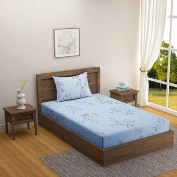 Floral design         Cotton Single Bedsheet With   Pillow Cover   Blue 1