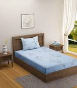 Floral design         Cotton Single Bedsheet With   Pillow Cover   Blue