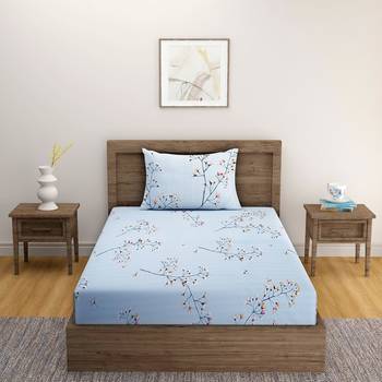 Floral design         Cotton Single Bedsheet With   Pillow Cover   Blue 2