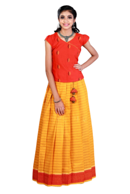 Pure Cotton Plain Border Pavadai Set !!! – AN89YL 1