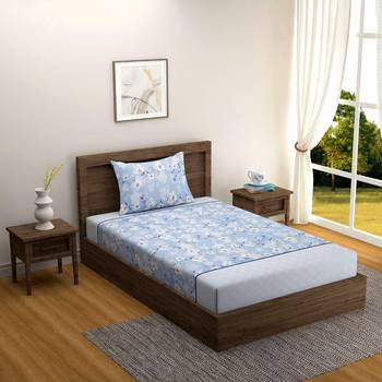 Floral design    Cotton Single Bedsheet With   Pillow Cover   Blue 1