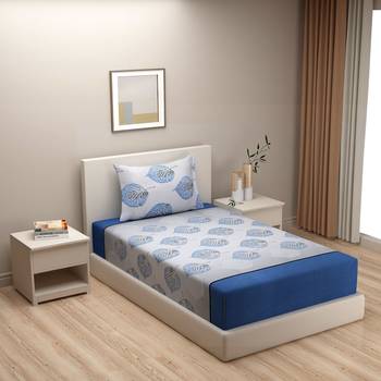 Floral design    Cotton Single Bedsheet With   Pillow Cover   Blue 1