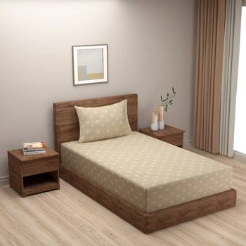 Geometric design  40      Cotton Single Bedsheet With   Pillow Cover   Beige 1
