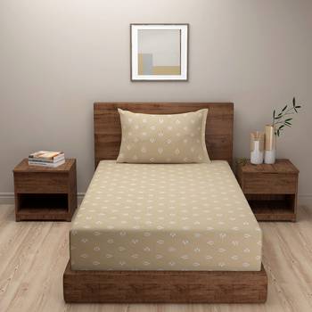 Geometric design  40      Cotton Single Bedsheet With   Pillow Cover   Beige 2