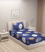 Floral design  40      Cotton Single Bedsheet With   Pillow Cover   Navy Blue