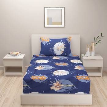 Floral design  40      Cotton Single Bedsheet With   Pillow Cover   Navy Blue 2