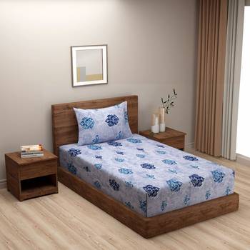 Ethnic Motifs design  40      Cotton Single Bedsheet With   Pillow Cover   Blue 1