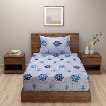 Ethnic Motifs design  40      Cotton Single Bedsheet With   Pillow Cover   Blue 2