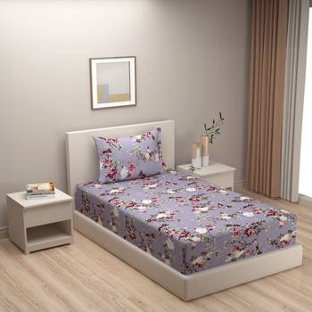 Floral design  40      Cotton Single Bedsheet With   Pillow Cover   Grey 1