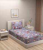 Floral design  40      Cotton Single Bedsheet With   Pillow Cover   Grey