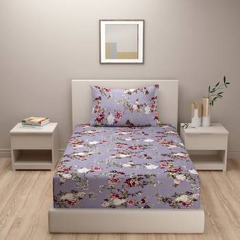 Floral design  40      Cotton Single Bedsheet With   Pillow Cover   Grey 2