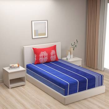 Striped design  40      Cotton Single Bedsheet With   Pillow Cover   Blue 1