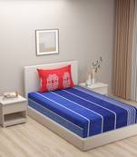 Striped design  40      Cotton Single Bedsheet With   Pillow Cover   Blue