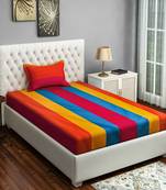 40  Stripes Print Cotton Single Bed Sheet with   Pillow Cover   Yellow  Pink