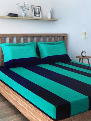 40  Stripes Print Cotton Single Bed Sheet with   Pillow Cover   Blue  Green 1