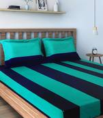40  Stripes Print Cotton Fitted Double Bed Sheet with   Pillow Cover   Blue  Green