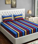 40  Stripes Print Cotton Double Bed Sheet with   Pillow Cover   Blue  Yellow