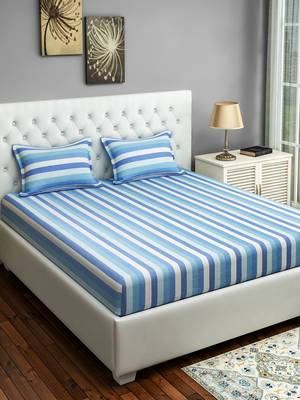 40  Stripe Print Cotton Extra Large Bed Sheet with   Pillow Cover   Multicolorcolour 1
